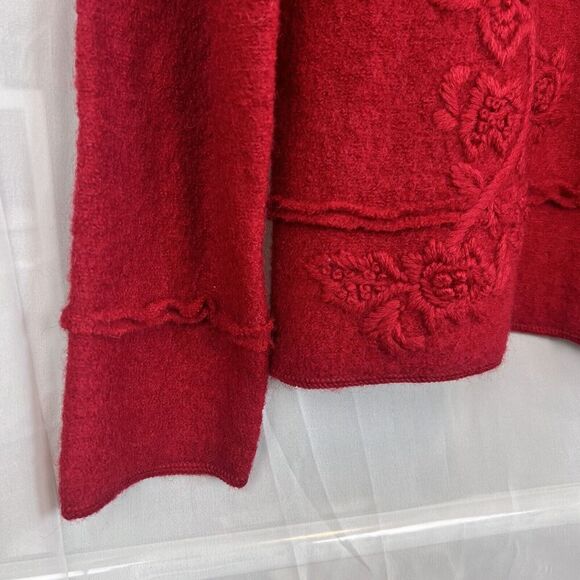 Coldwater Creek 100% wool zip up jacket womens MD cherry red embroidered winter - Picture 5 of 9